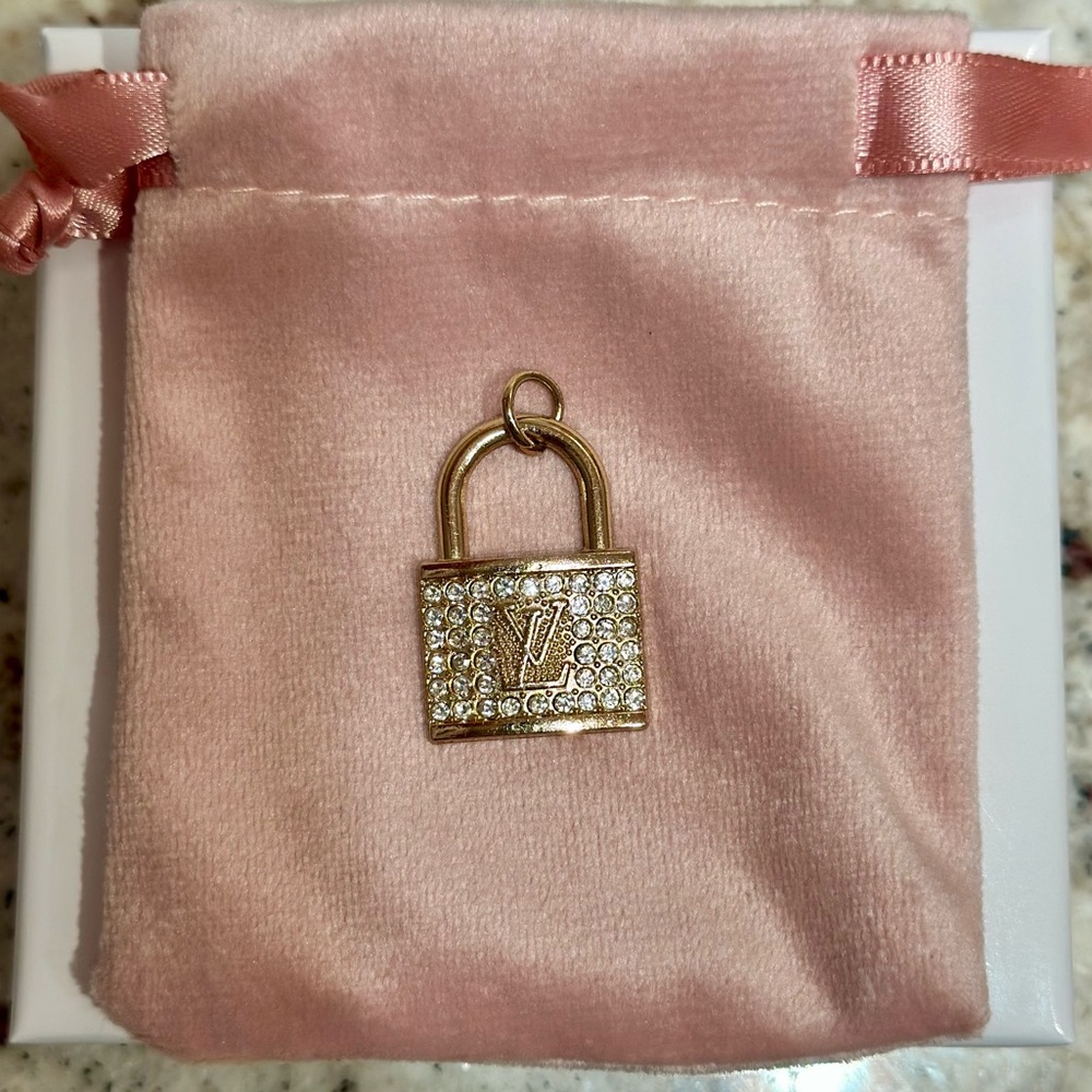 LV Gold and Crystal Padlock Charm